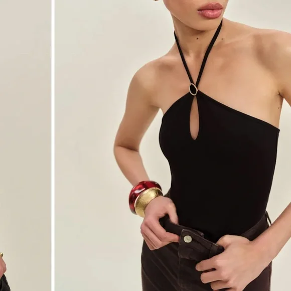 NWT REFORMATION JUNIPER KNIT HALTER TOP - BLACK - SIZE SMALL -pristine condition - Picture 2 of 4